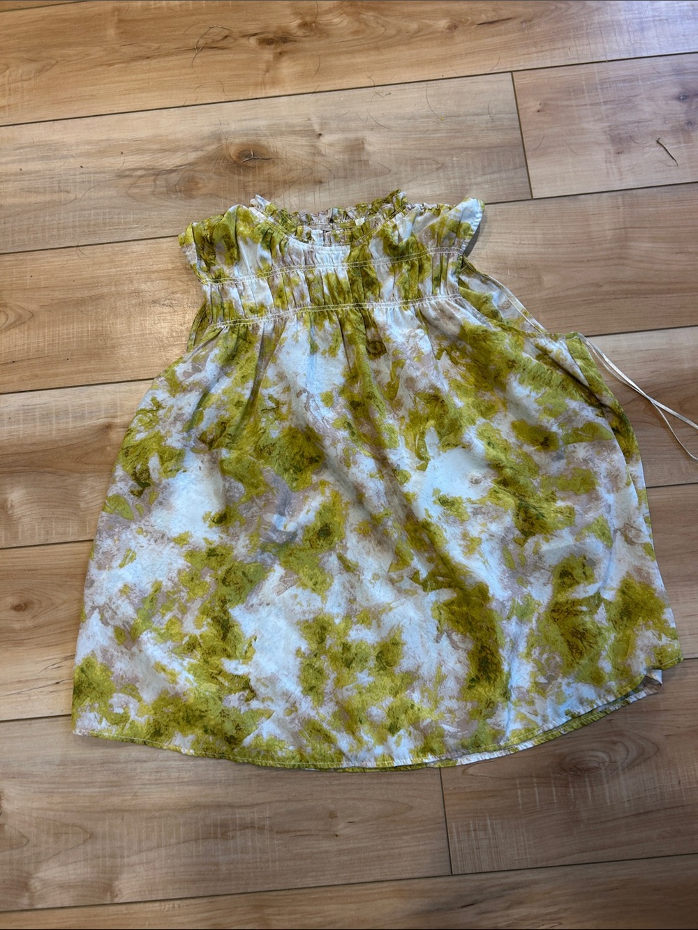 Joie White and Yellow Watercolor Print Smocked Dress